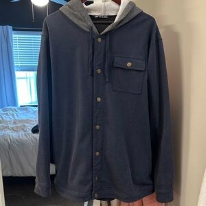 Travis Mathew Navy and Gray Hooded Shirt Jacket